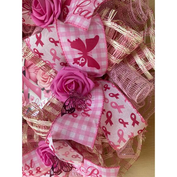 Pink Butterfly Breast Cancer Awareness Wreath Faith Hope Love Pink Ribbon Wreath - Picture 5 of 10